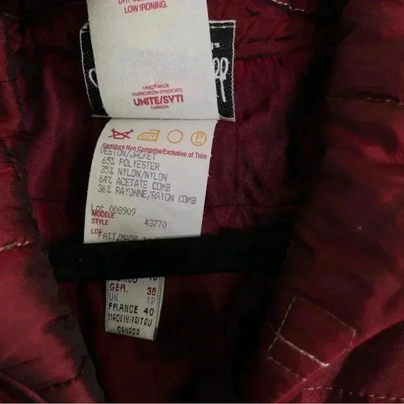 Joseph Ribkoff Vintage  Cropped Burgundy Long sleeve Quilted Puffer Jacket - Picture 7 of 7